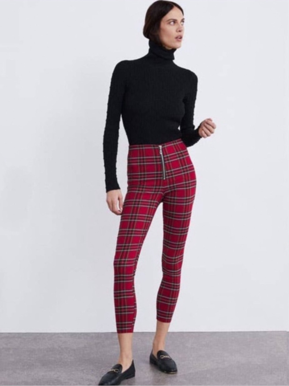 NWOT Zara High Waist Plaid Skinny Pants
